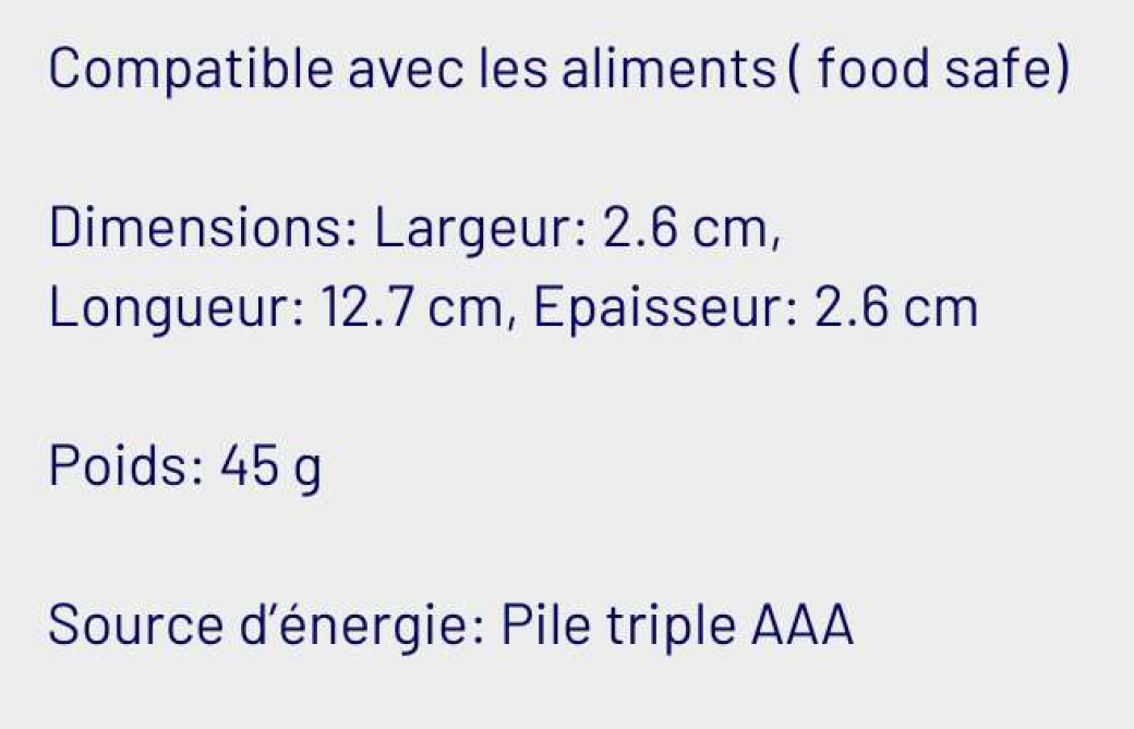 Caractéristiques techniques du détecteur de drogues dans les boissons B-SAFE : dimensions, poids et alimentation