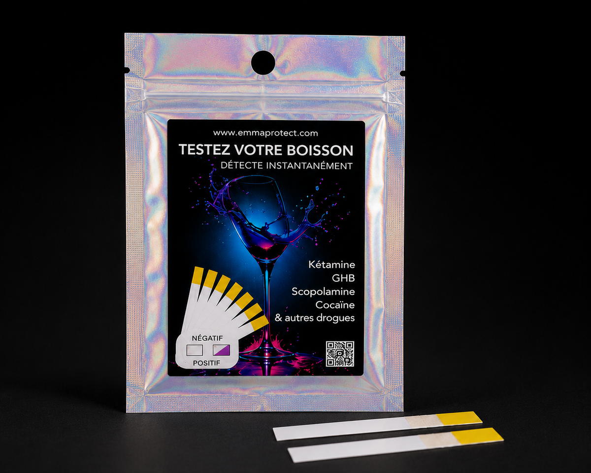 Bandelettes test drogue boisson (x2) | Détection GHB, drogues | Sécurité soirée | Emma Protect