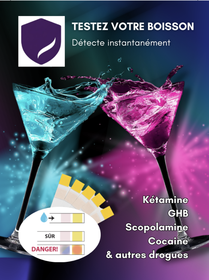 Bandelettes test drogue boisson (x5) | Détection GHB, drogues | Sécurité soirée | Emma Protect