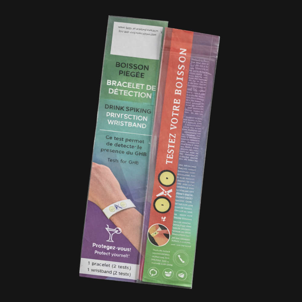 Bracelets détecteurs de GHB (2 bracelets – 4 tests) | Tests boisson discret | Sécurité soirée | Emma Protect