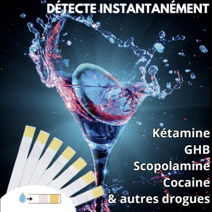 Bandelettes test drogue boisson (x2) | Détection GHB, drogues | Sécurité soirée | Emma Protect