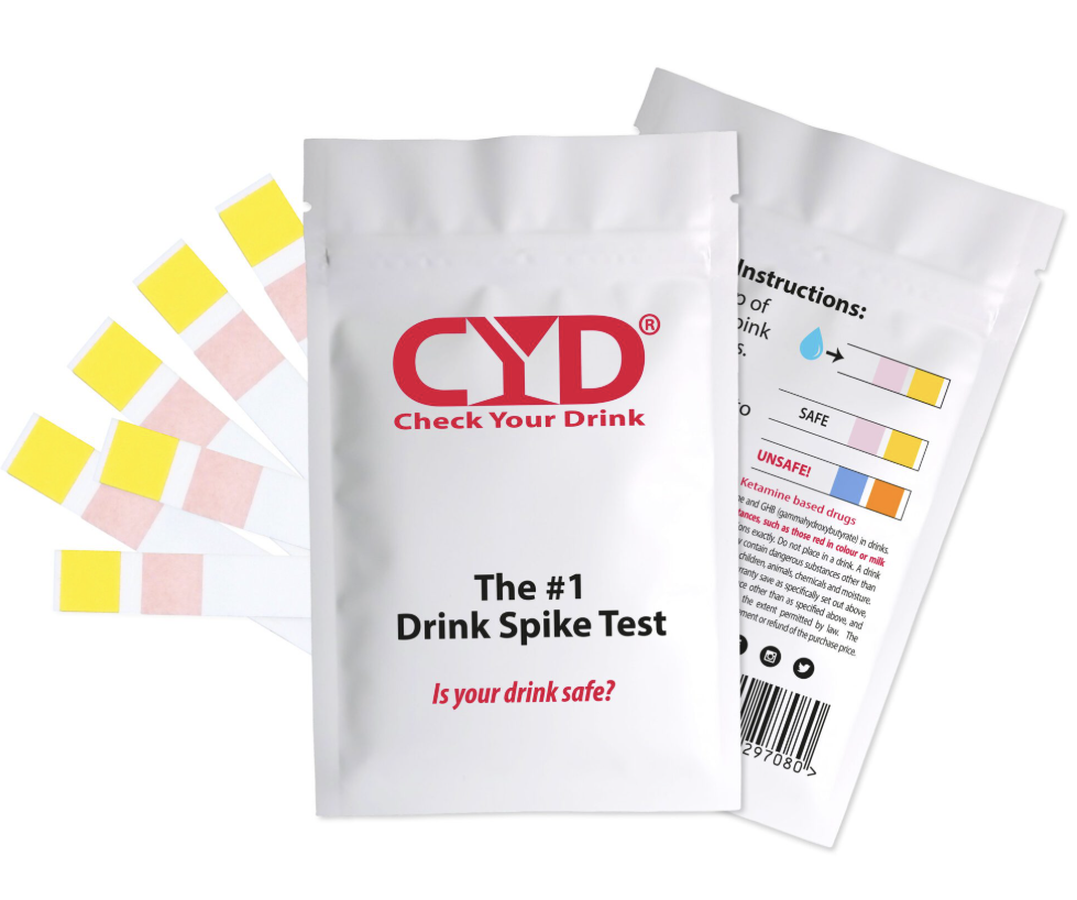 Test de boisson contre drogues avec bandelettes détectant GHB, kétamine et autres substances en quelques secondes